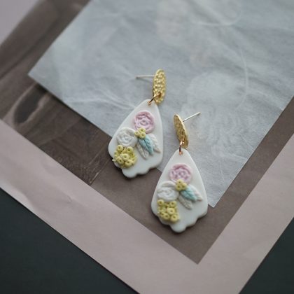 Delicate Pattern Vintage Cluster Flowers Clay Earrings