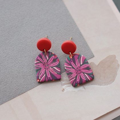 Arch Pendant Dangle Abstract Pattern Clay Earrings