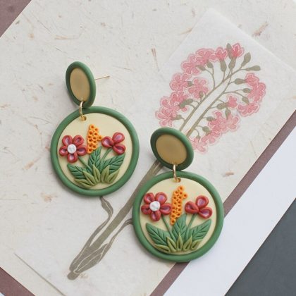 Green Floral Colors Shapes Polymer Clay Earrings