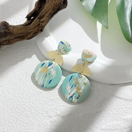 Teal Marbled Polymer Clay Drop Earrings